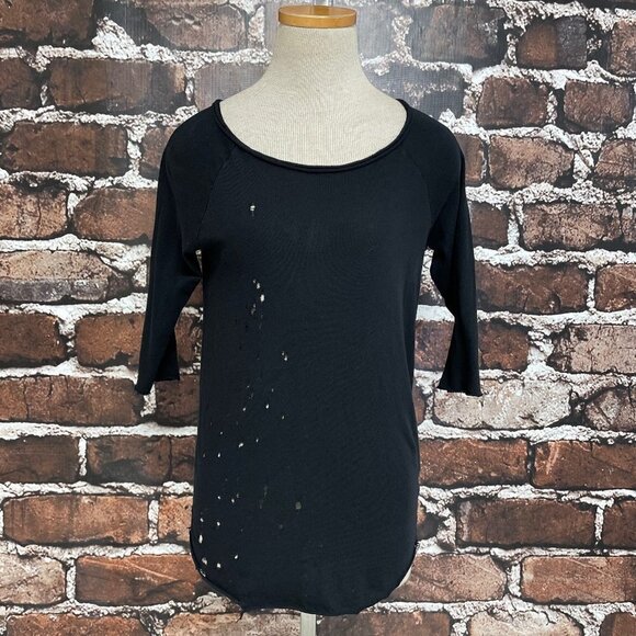 Cotton Citizen Top T-Shirt Distressed Black Supima Cotton XS - Picture 1 of 12